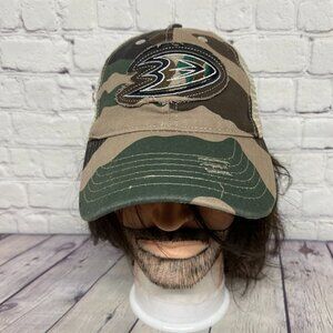 Camo Trucker Hat Distressed Cap Mesh Anaheim Ducks Patch Pacific Premier Item#2